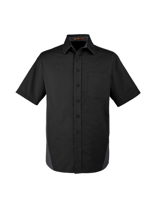 AUVE - Men's Short Sleeve Bowling Shirt - Black / Dark Charcoal