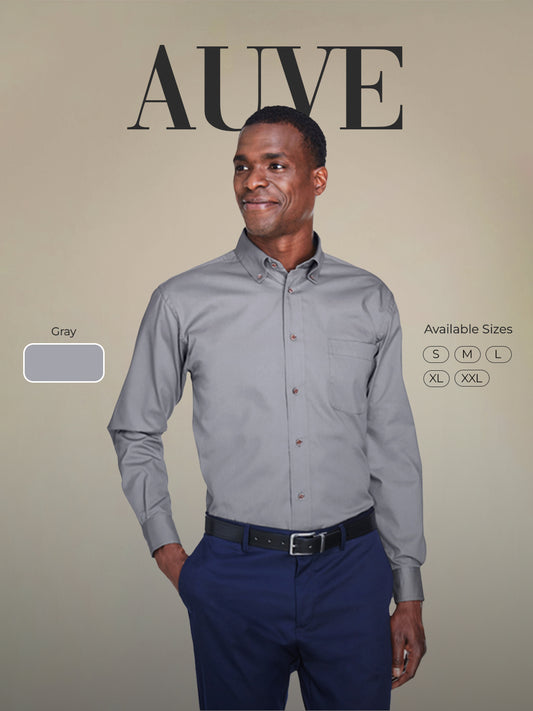 AUVE- Men Long-Sleeve Twill Shirt - Dark Gray