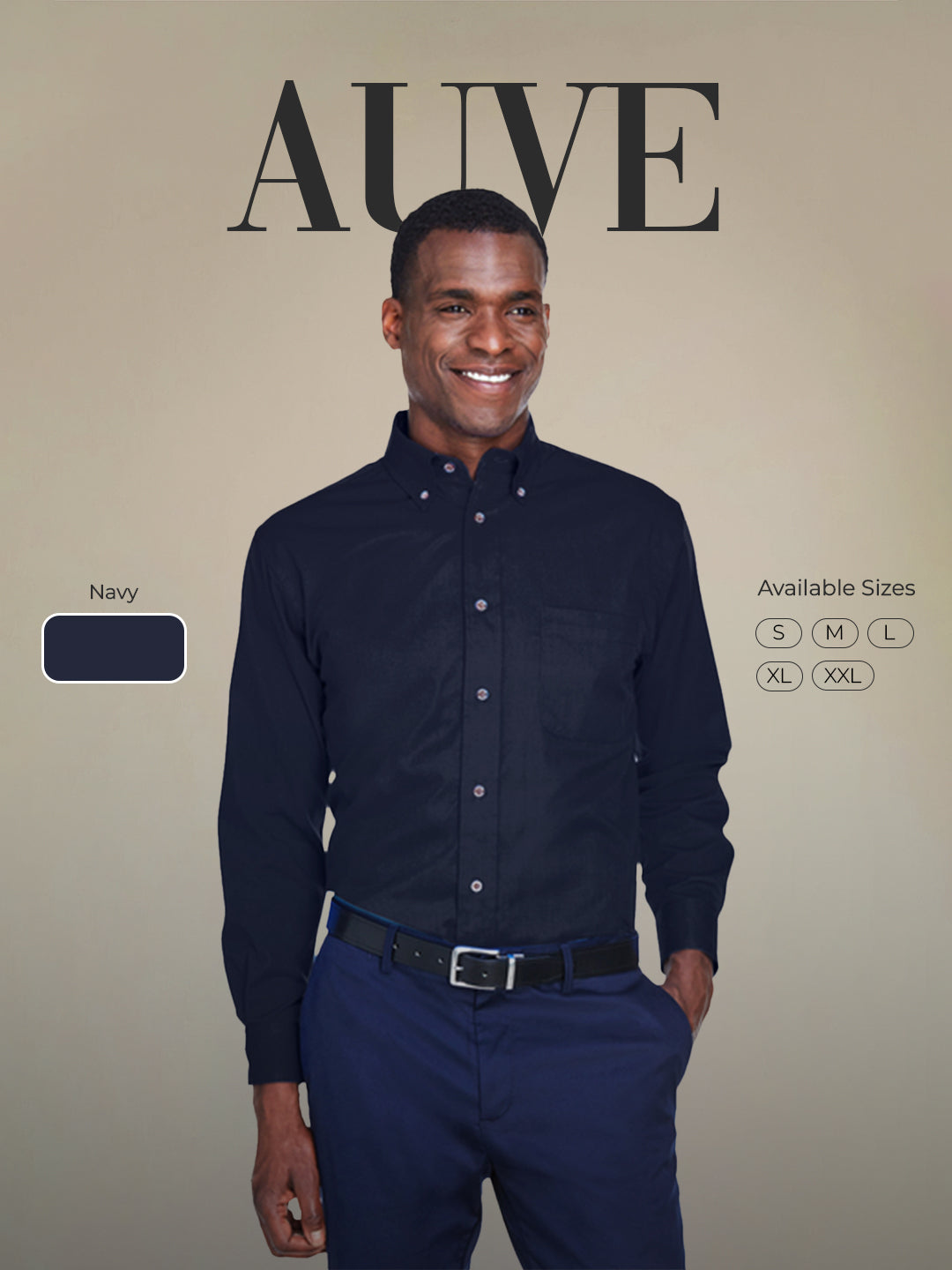 AUVE- Men Long-Sleeve Twill Shirt - Navy