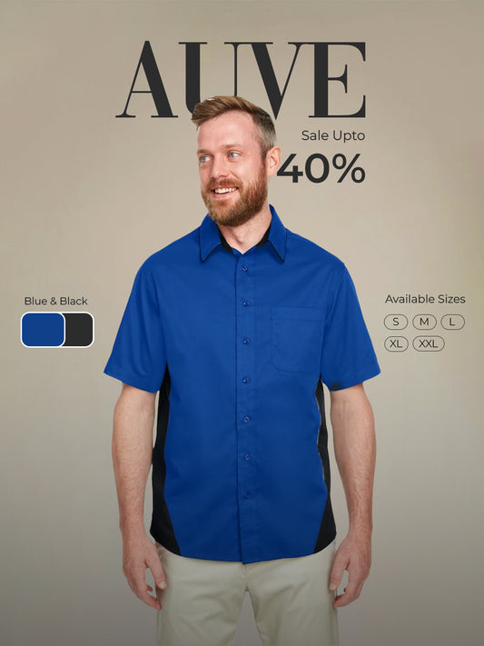 AUVE - Men's Short Sleeve Bowling Shirt - Tr Royal / Black